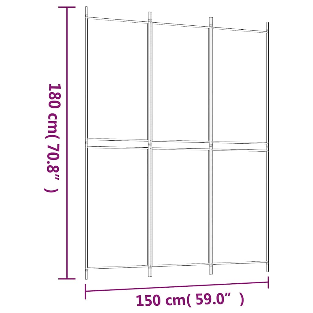 3-Panel Room Divider Black 150x200 cm Fabric