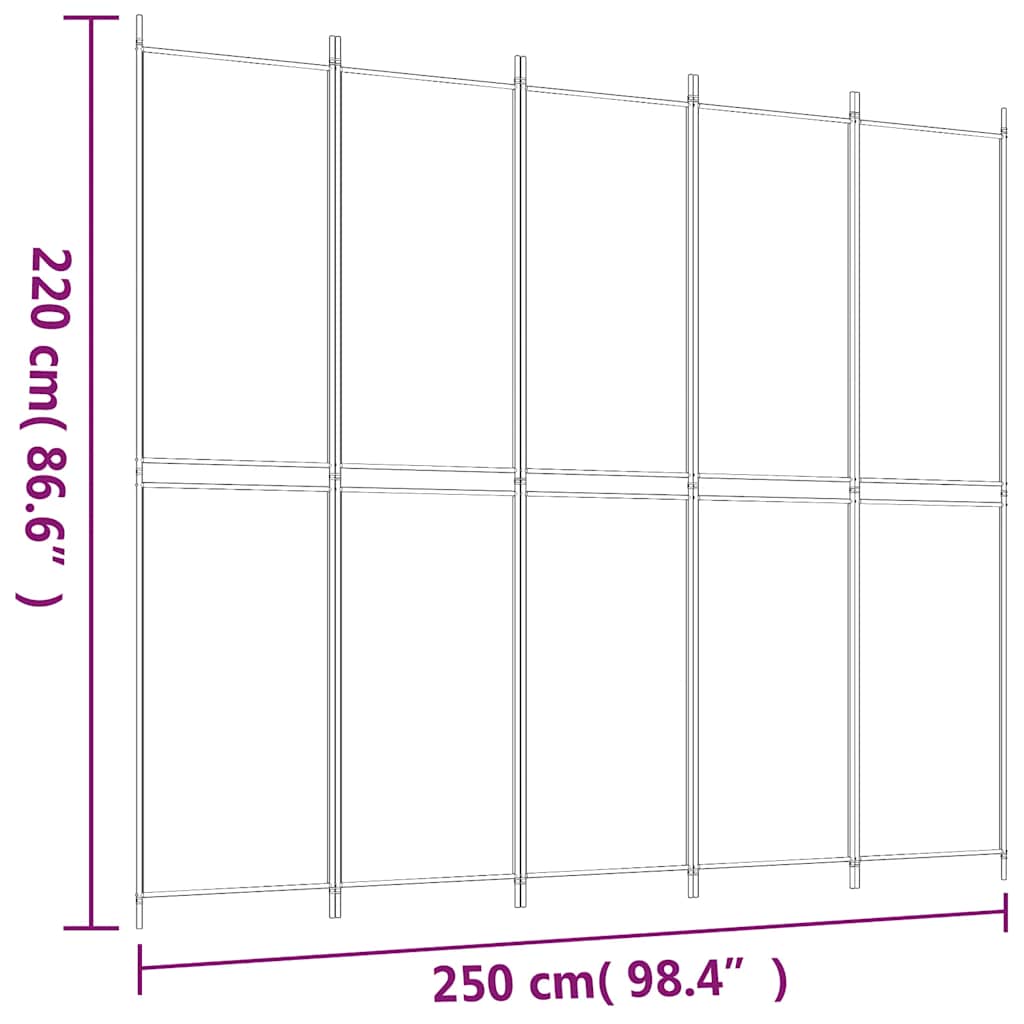 5-Panel Room Divider Black 250x220 cm Fabric