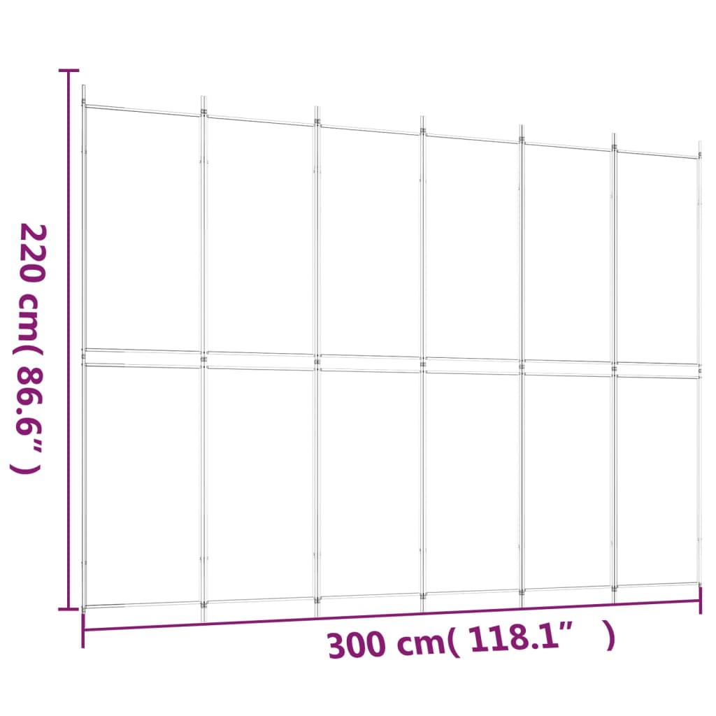 6-Panel Room Divider White 300x220 cm Fabric