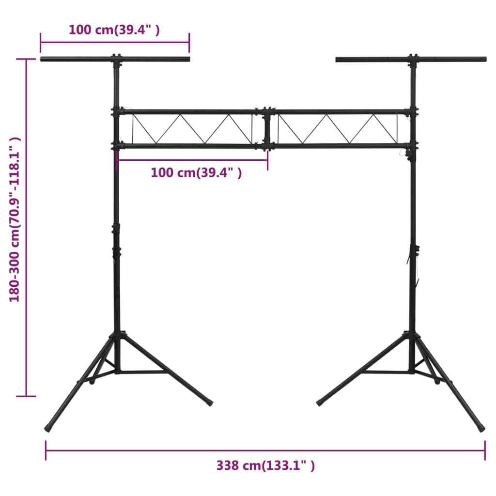vidaXL Light Stand Black 338x115x(180-300) cm Steel