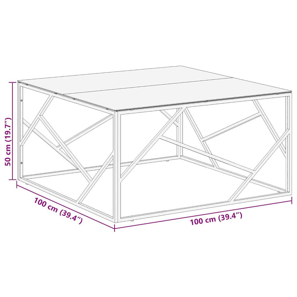 Coffee Table Gold Stainless Steel and Tempered Glass