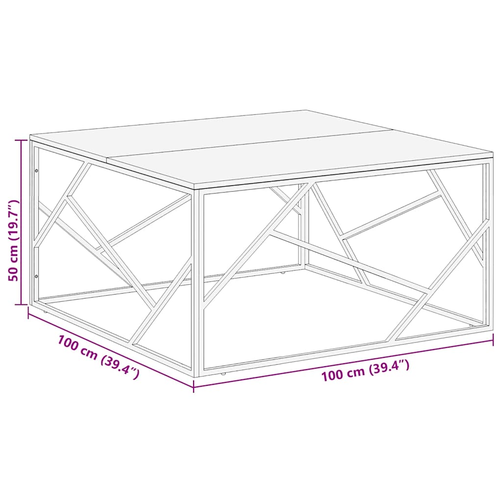 Coffee Table Silver Stainless Steel and Solid Wood Acacia