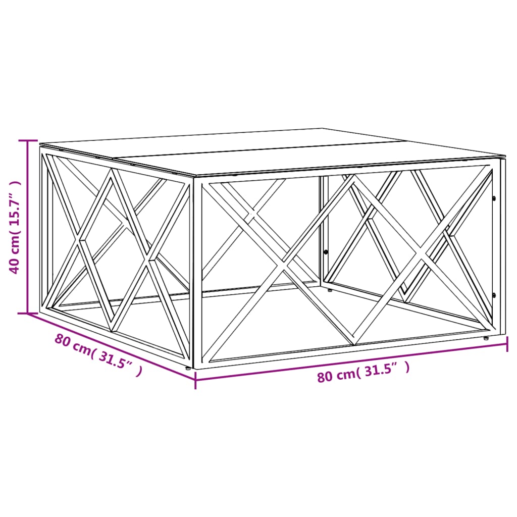 Coffee Table Silver 80x80x40 cm Stainless Steel and Glass