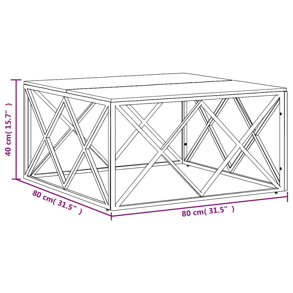 Coffee Table Silver Stainless Steel and Solid Wood Acacia