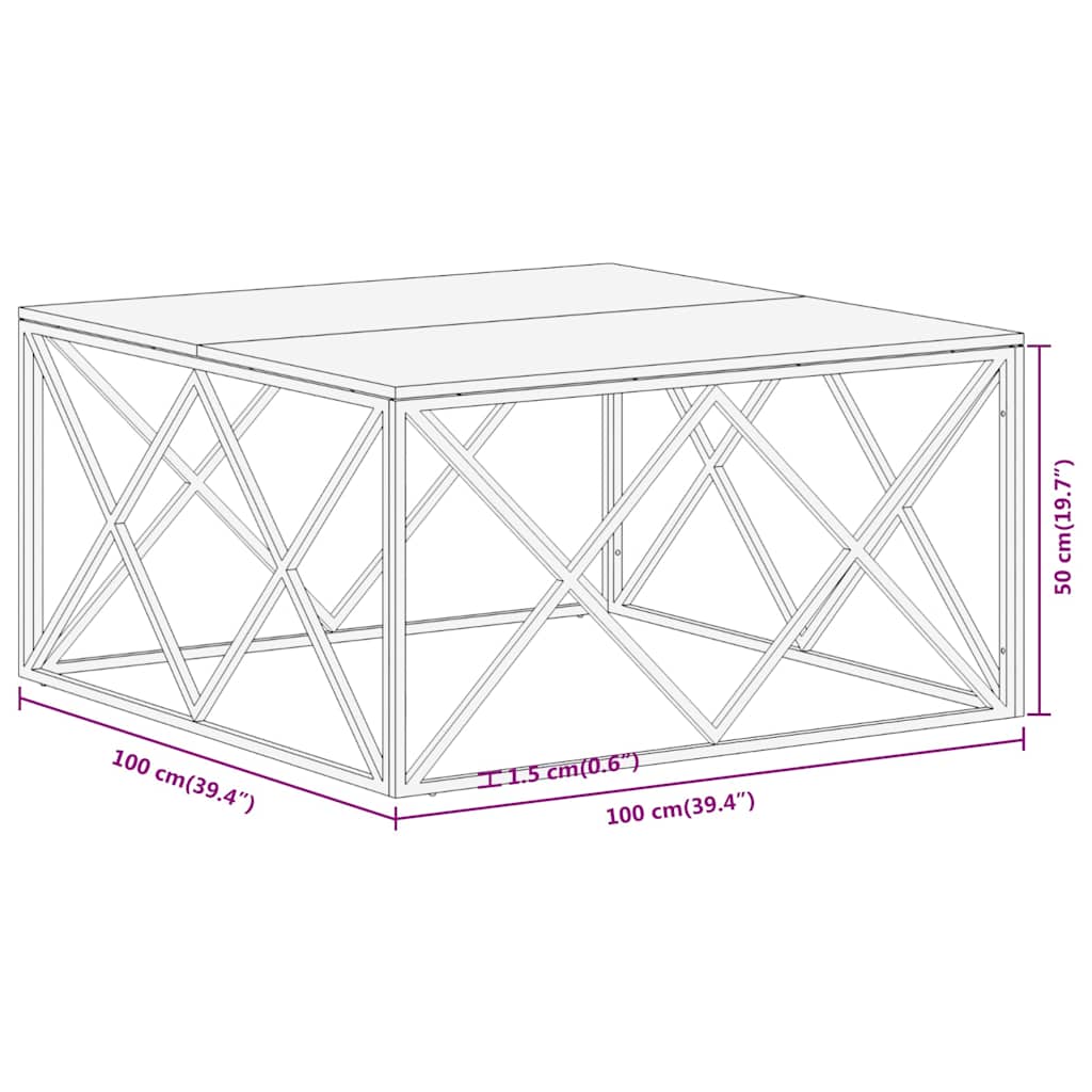 Coffee Table Silver Stainless Steel and Solid Sleeper Wood