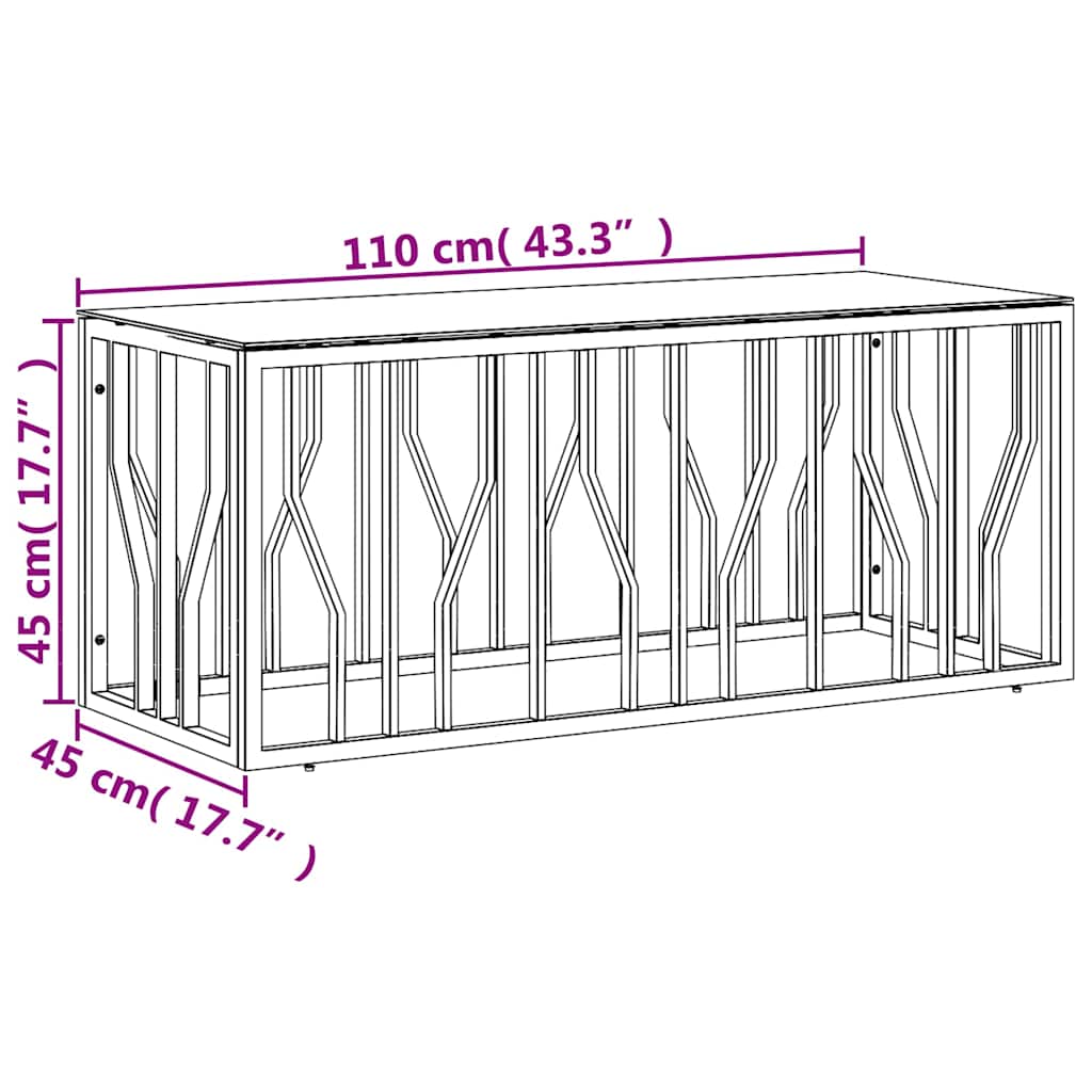 Coffee Table 110x45x45 cm Stainless Steel and Glass