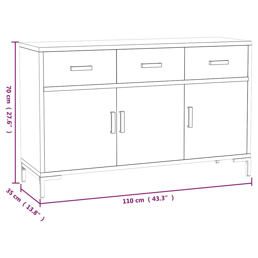 Sideboard Black 110x35x70 cm Solid Pinewood
