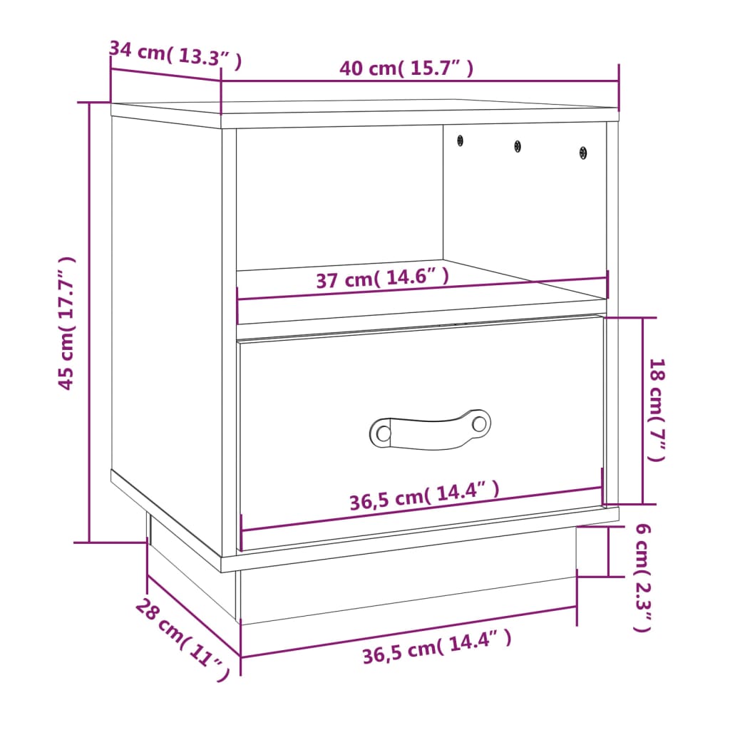Bedside Cabinet White 40x34x45 cm Solid Wood Pine