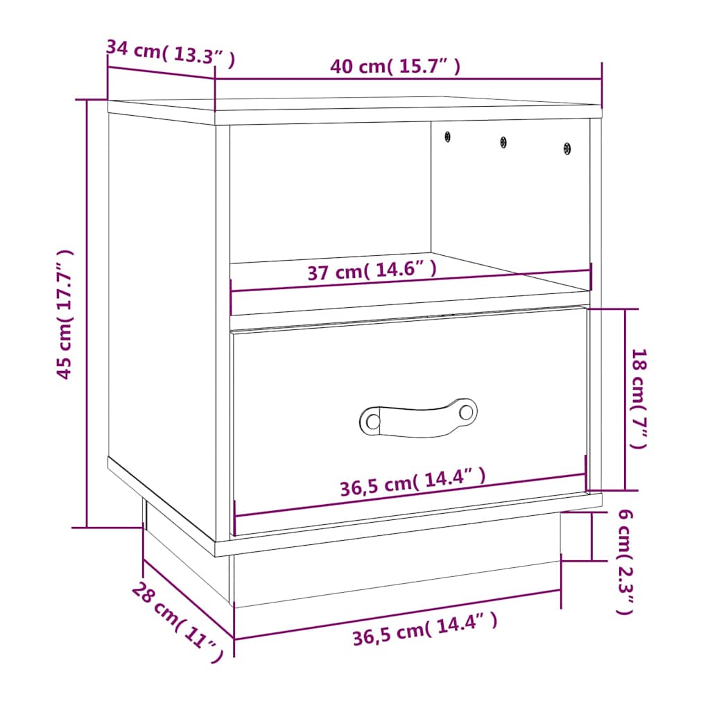 Bedside Cabinet Black 40x34x45 cm Solid Wood Pine