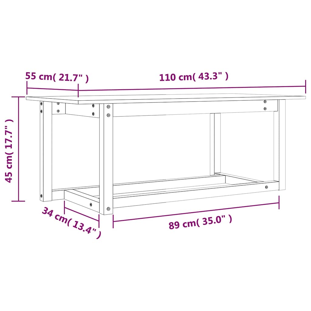 Coffee Table Grey 110x55x45 cm Solid Wood Pine