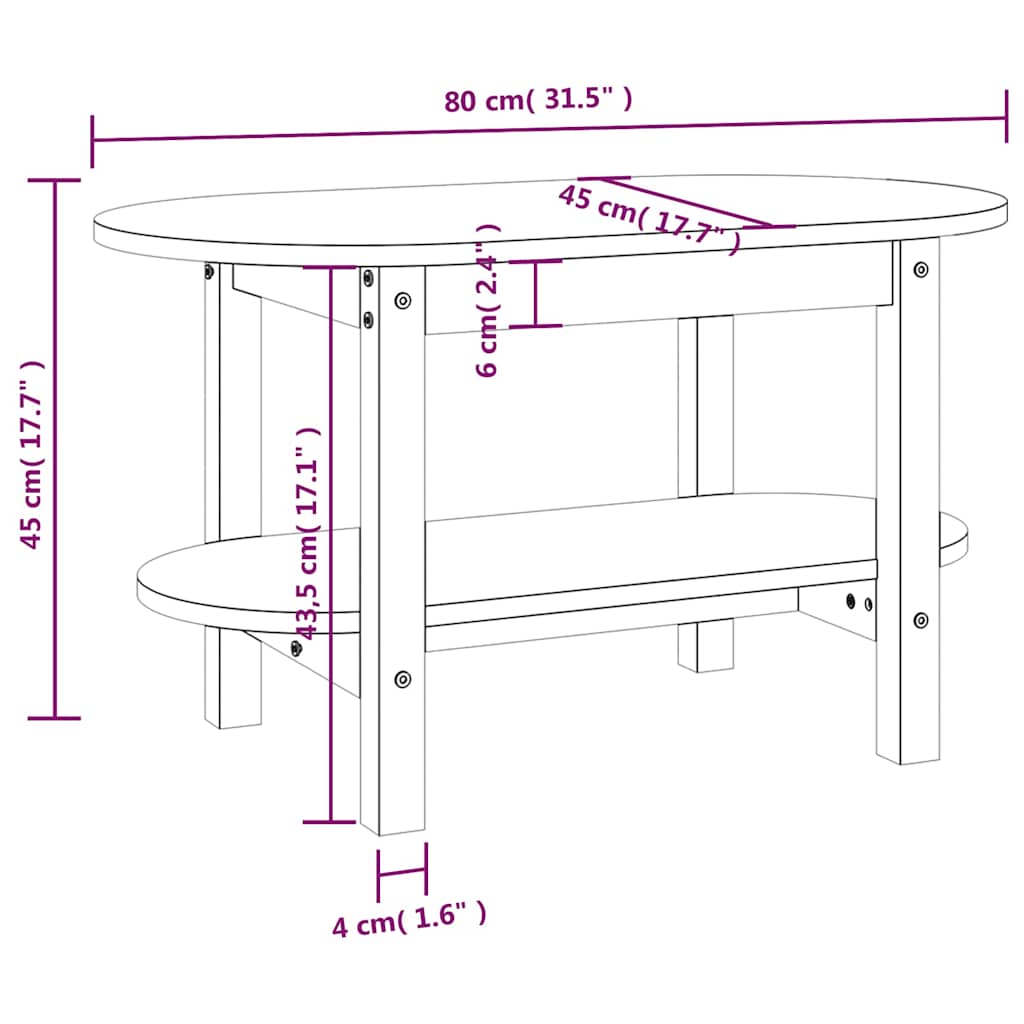Coffee Table Grey 80x45x45 cm Solid Wood Pine