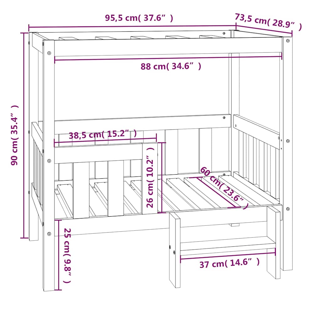 Dog Bed Grey 95,5x73,5x90 cm Solid Wood Pine