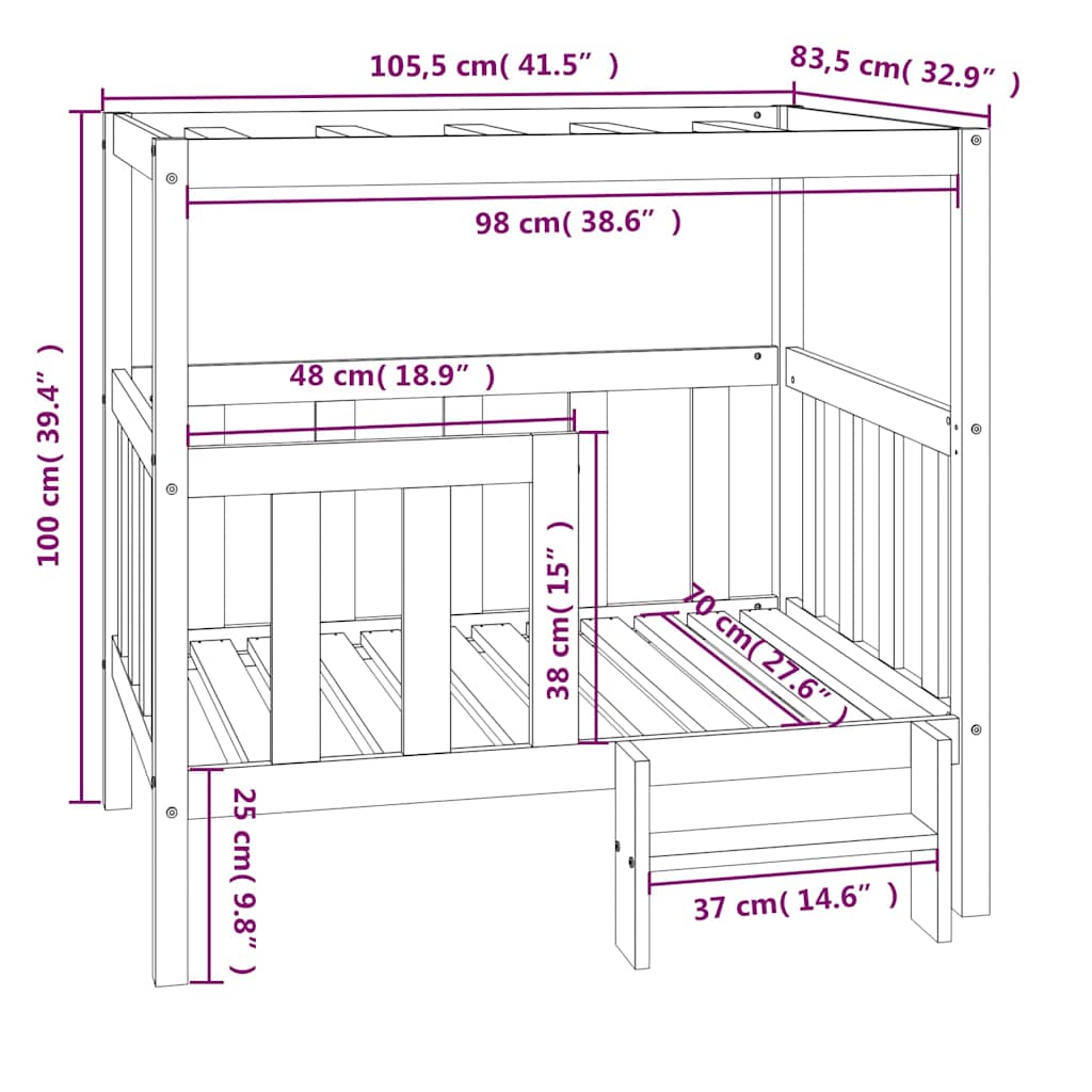 Dog Bed Grey 105,5 x 83,5 x 100 cm Solid Wood Pine