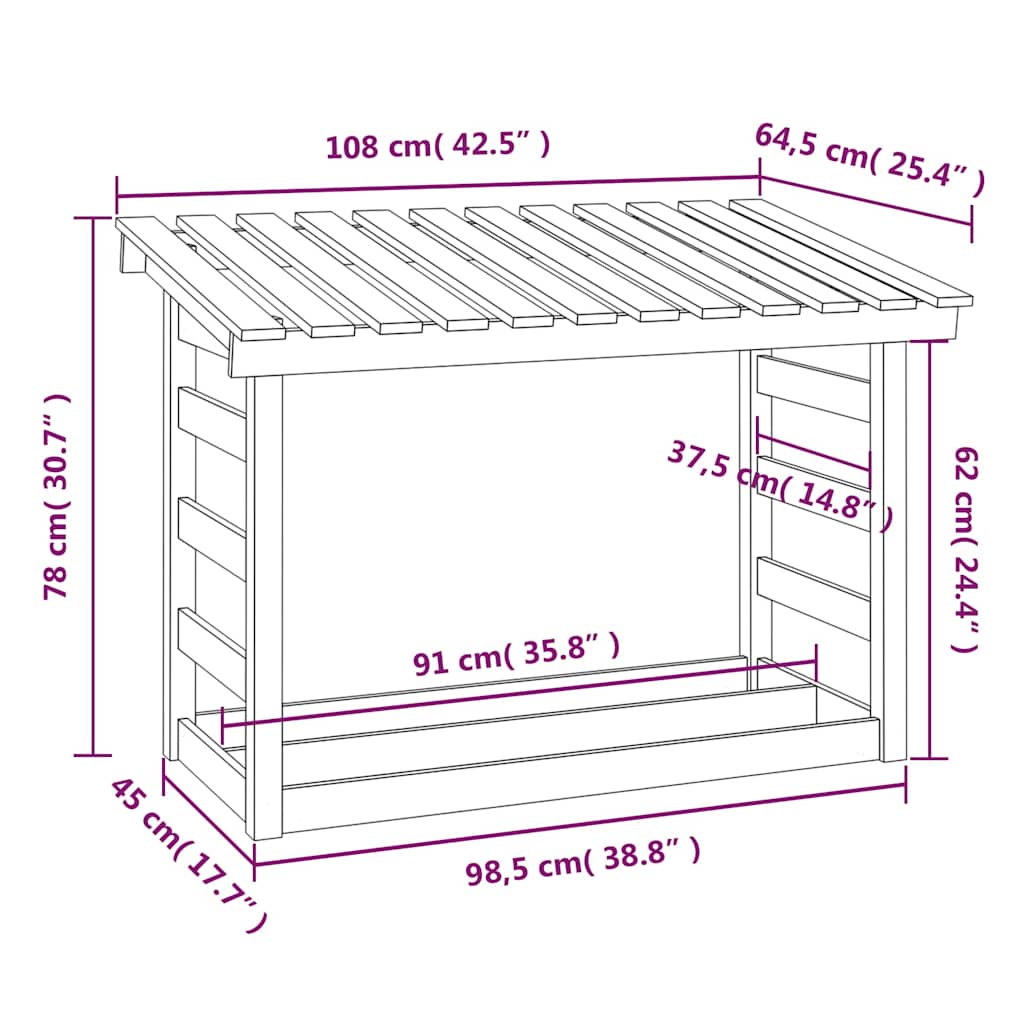 Firewood Rack White 108x64,5x78 cm Solid Wood Pine