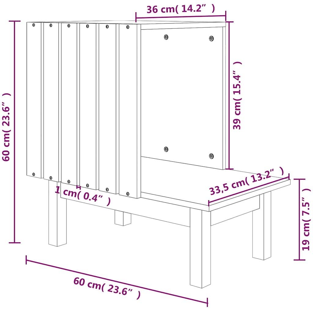 822453 vidaXL Cat House White 60x36x60 cm Solid Wood Pine