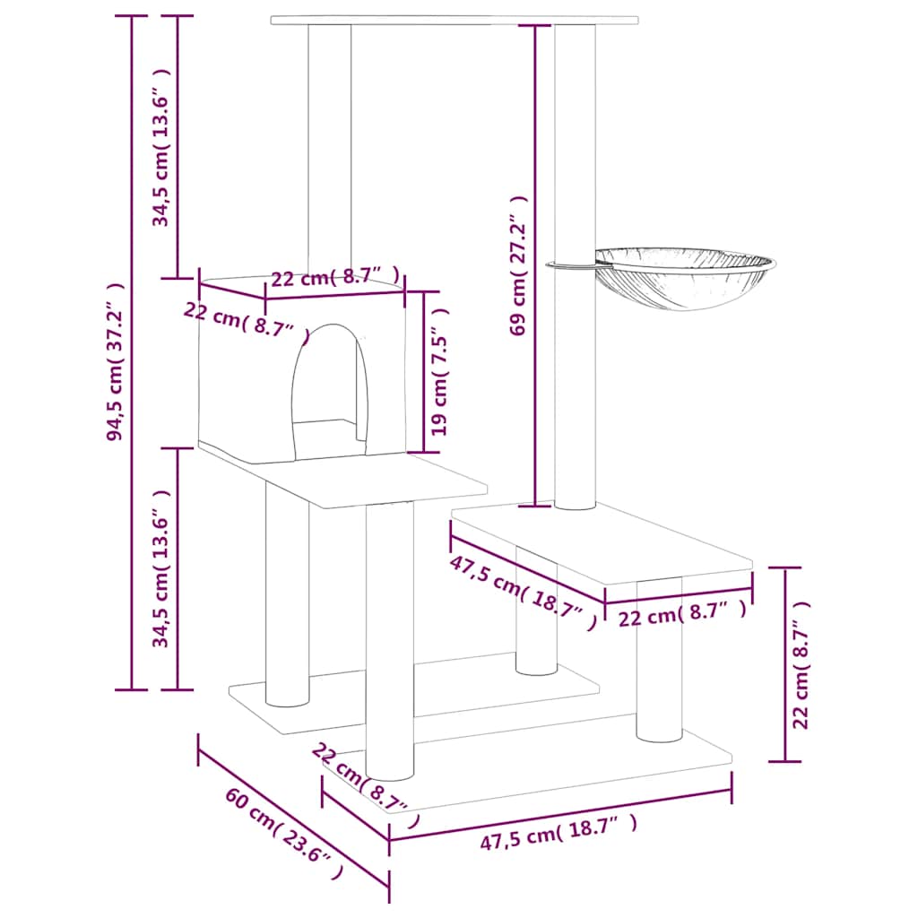 Cat Tree with Sisal Scratching Posts Light Grey 94.5 cm