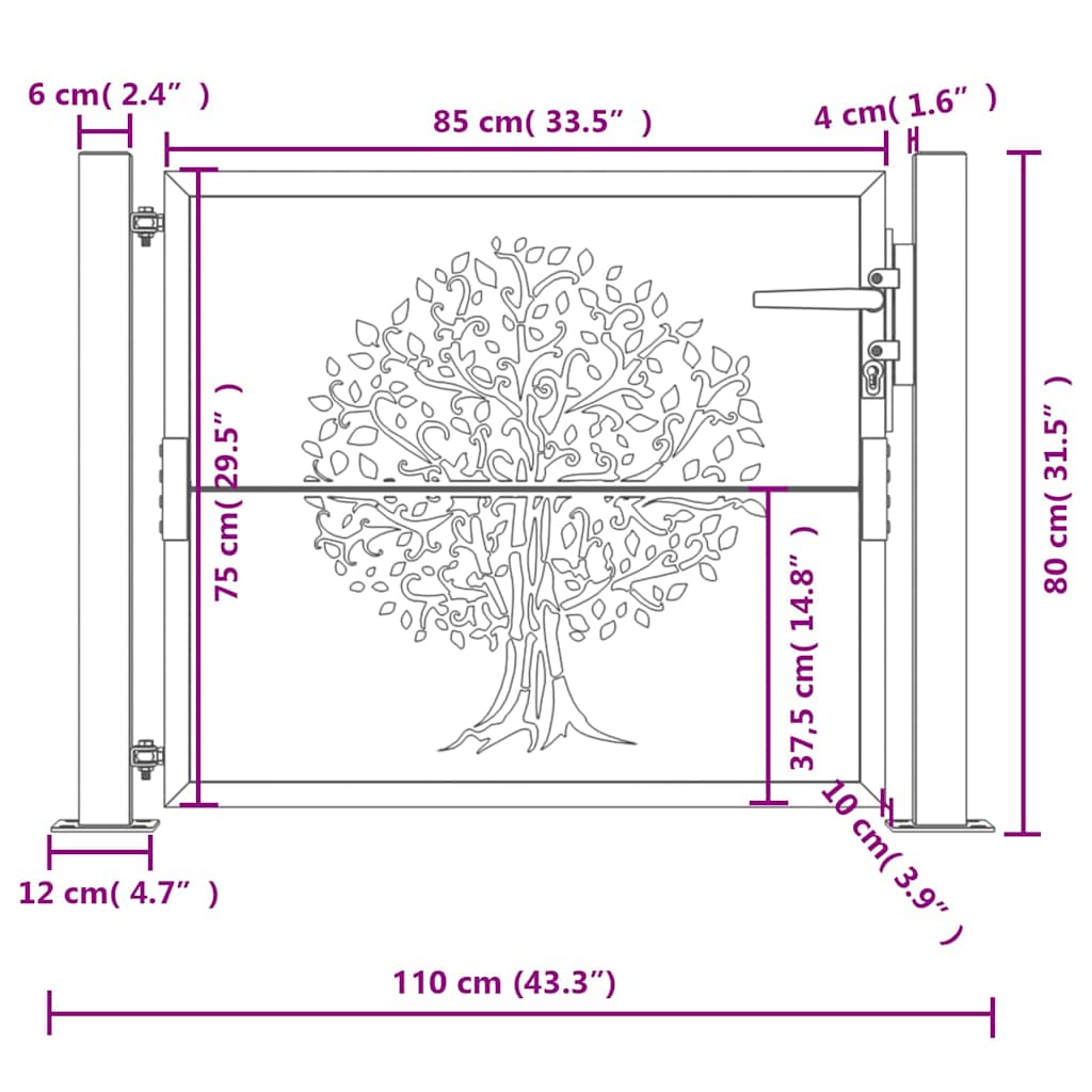 Garden Gate 100x75 cm Corten Steel Tree Design