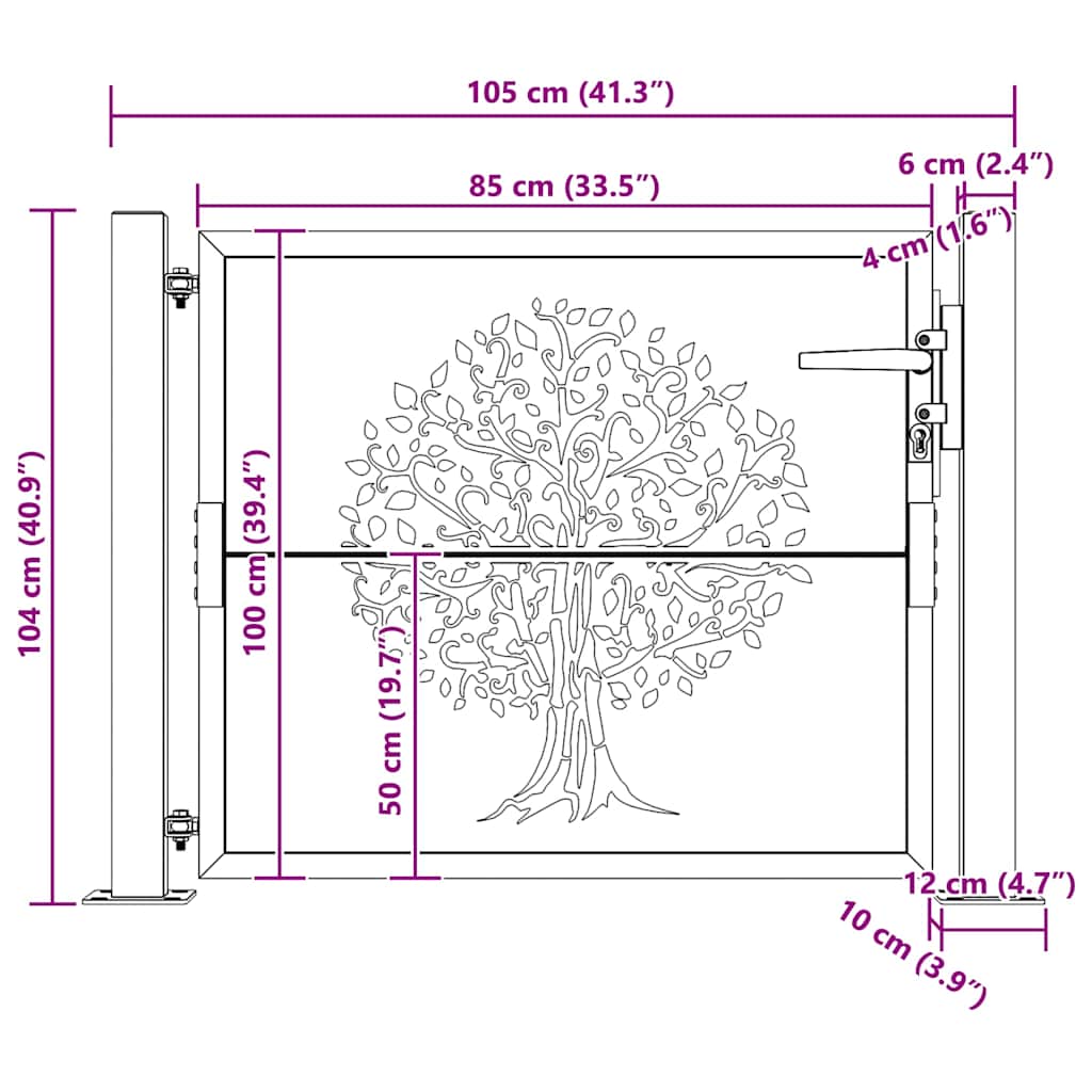 Garden Gate 100x100 cm Corten Steel Tree Design