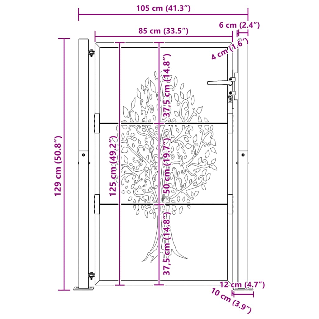 Garden Gate 100x125 cm Corten Steel Tree Design