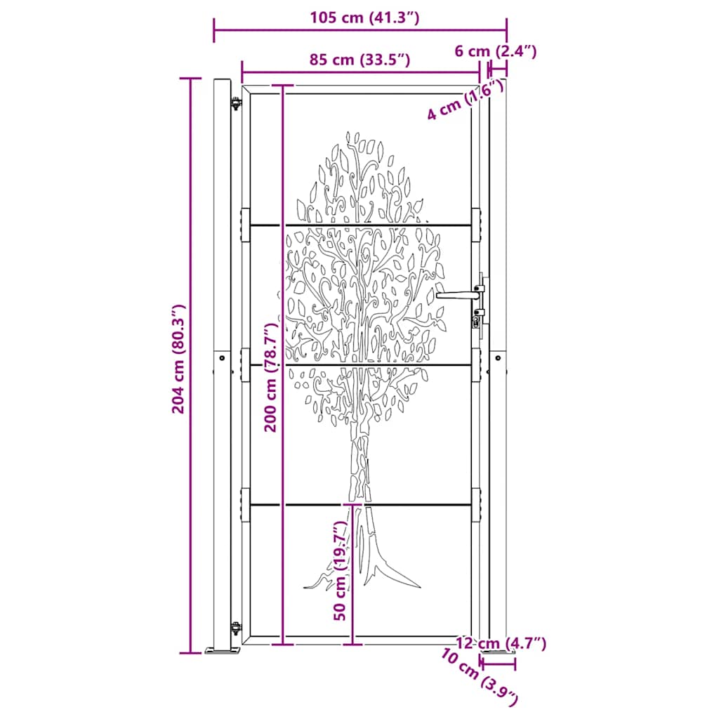 Garden Gate 100x200 cm Corten Steel Tree Design