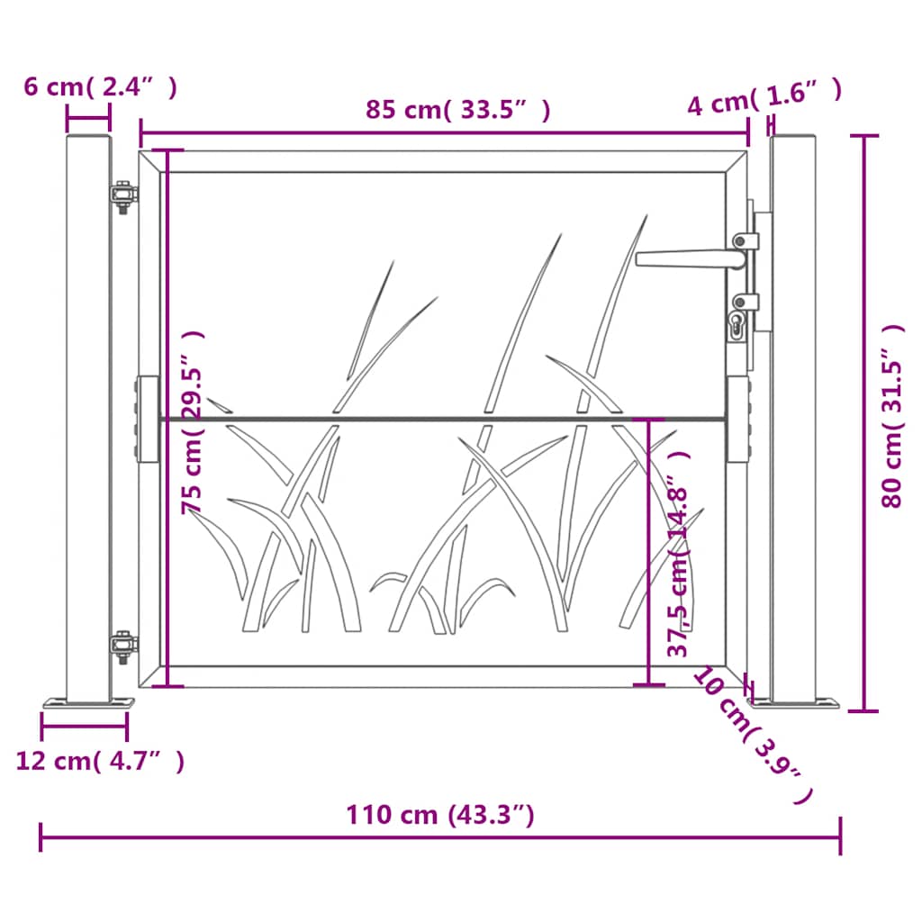 Garden Gate Anthracite 100x75 cm Steel Grass Design