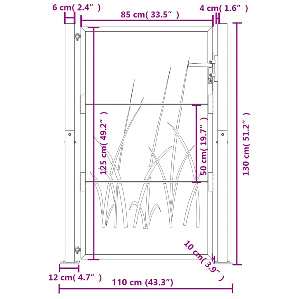 Garden Gate Anthracite 100x125 cm Steel Grass Design