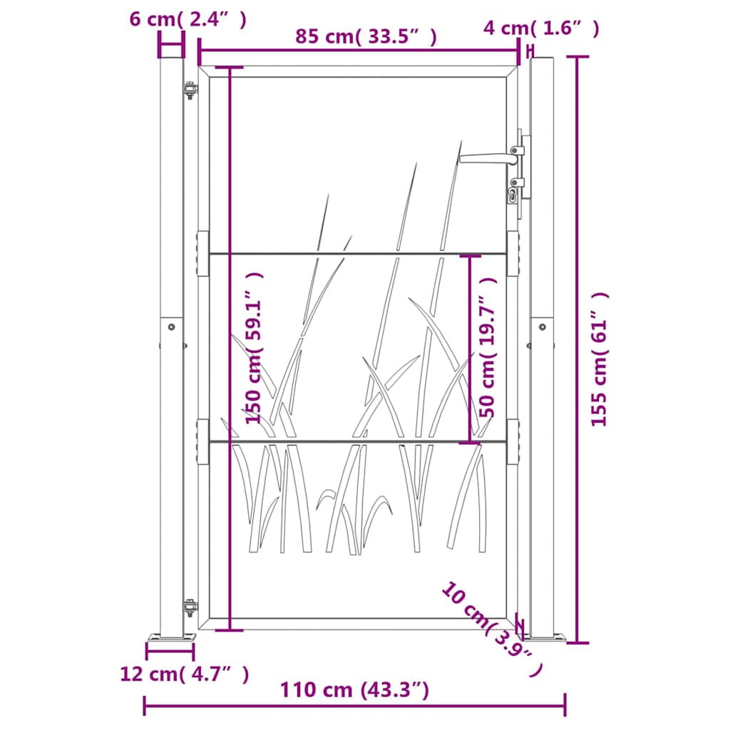 Garden Gate Anthracite 100x150 cm Steel Grass Design