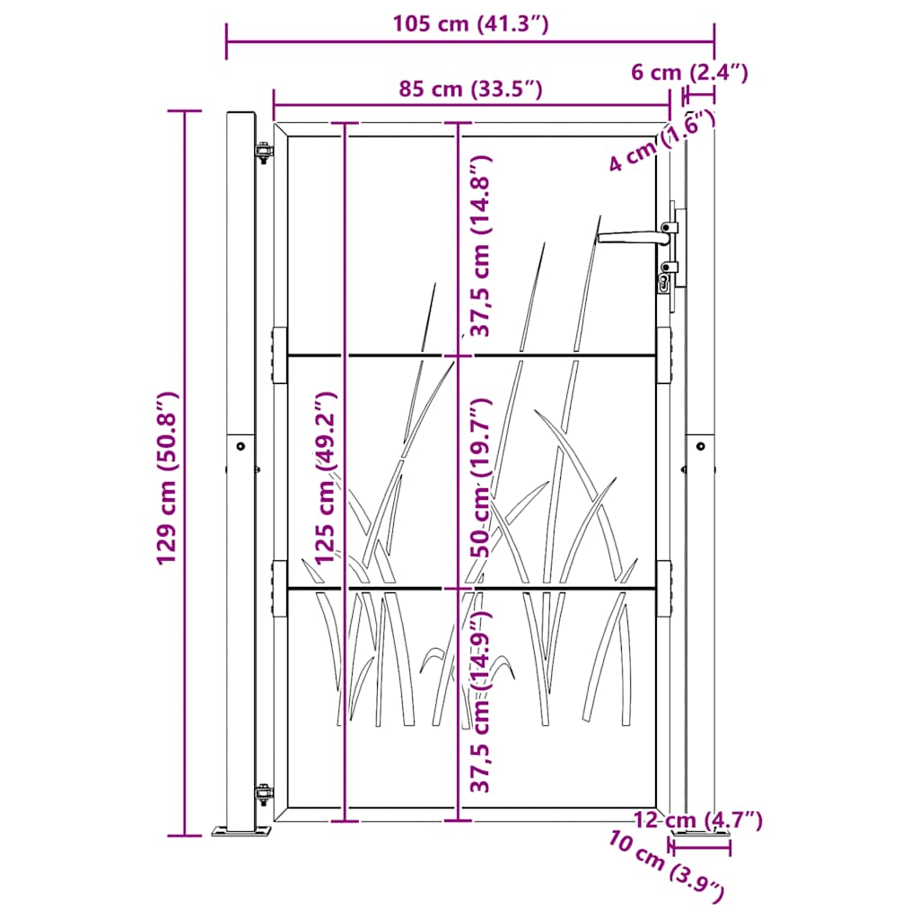 Garden Gate 100x125 cm Corten Steel Grass Design
