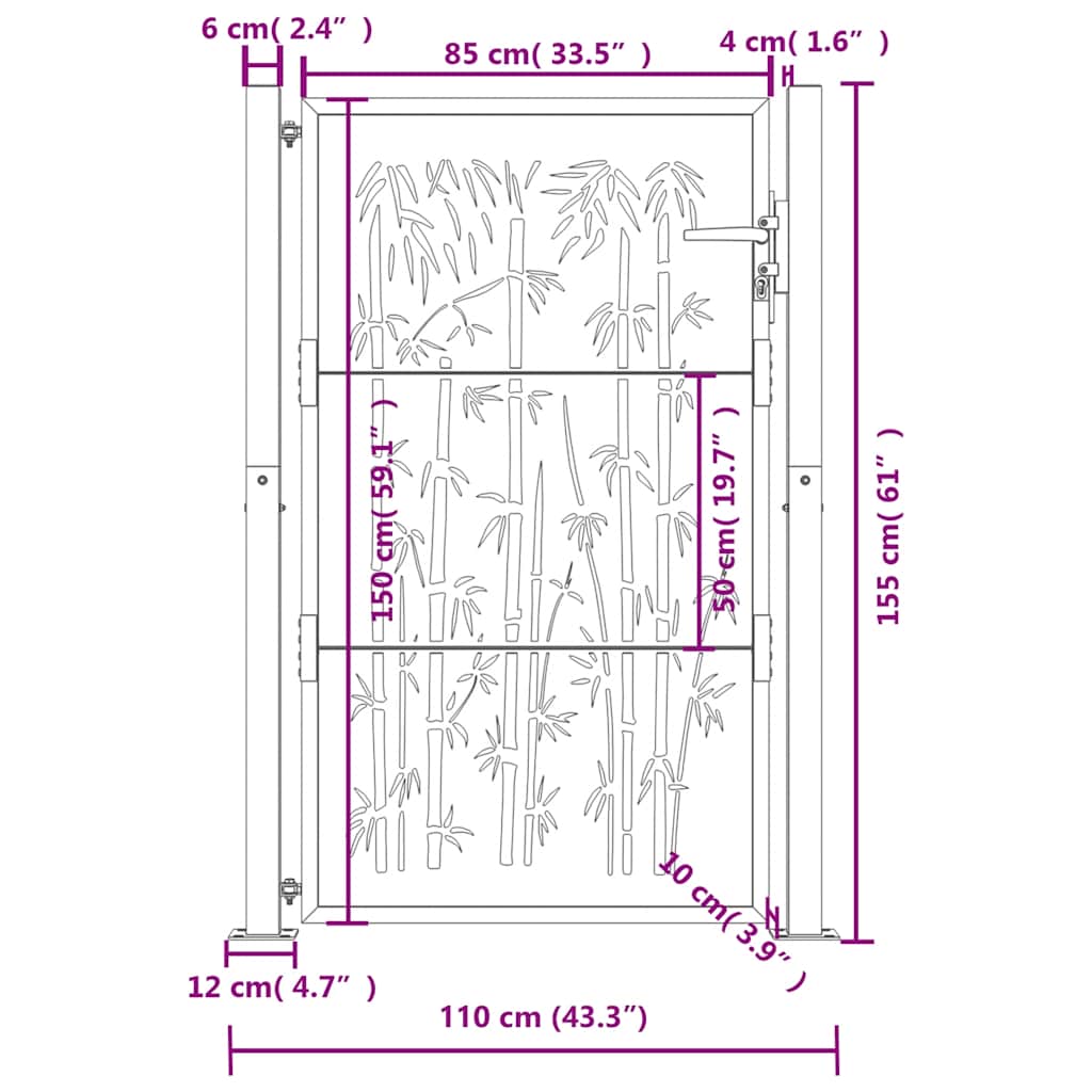 Garden Gate Anthracite 100x150 cm Steel Bamboo Design