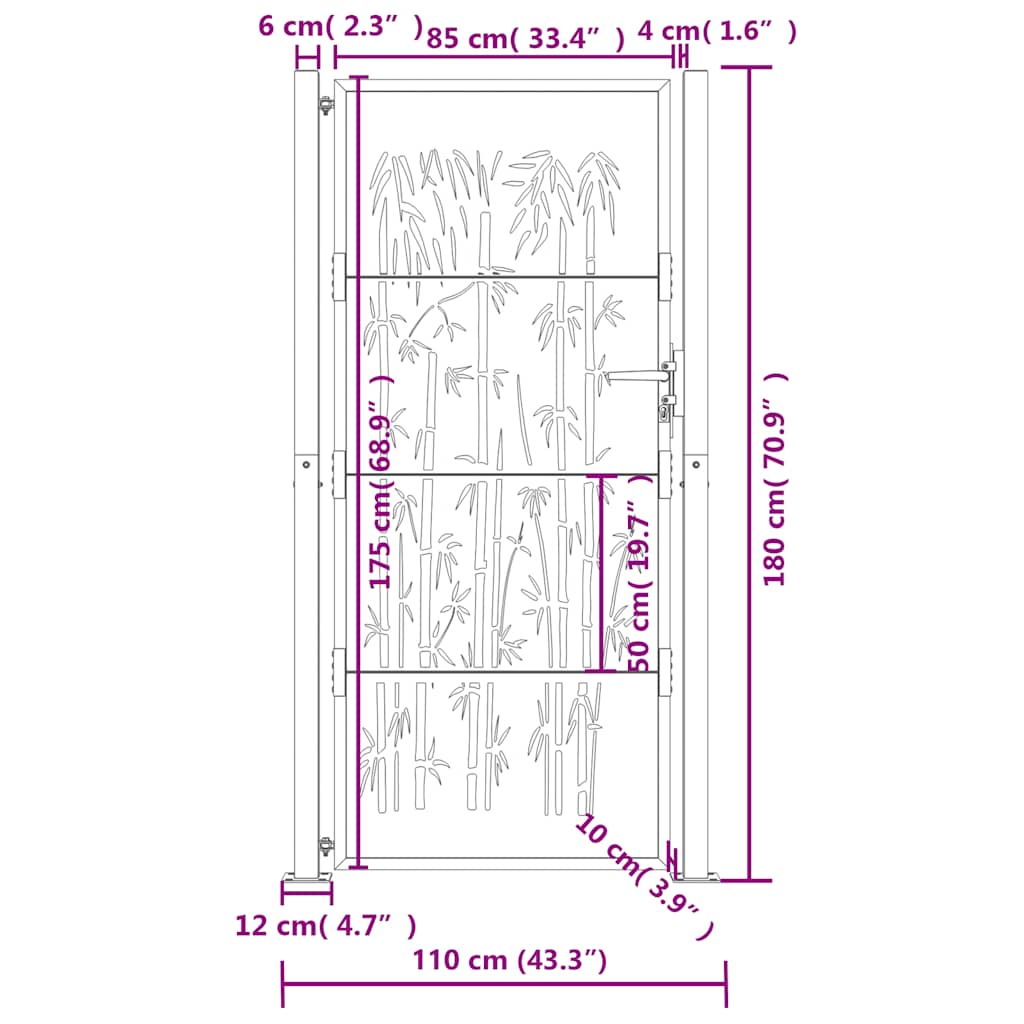 Garden Gate Anthracite 100x175 cm Steel Bamboo Design