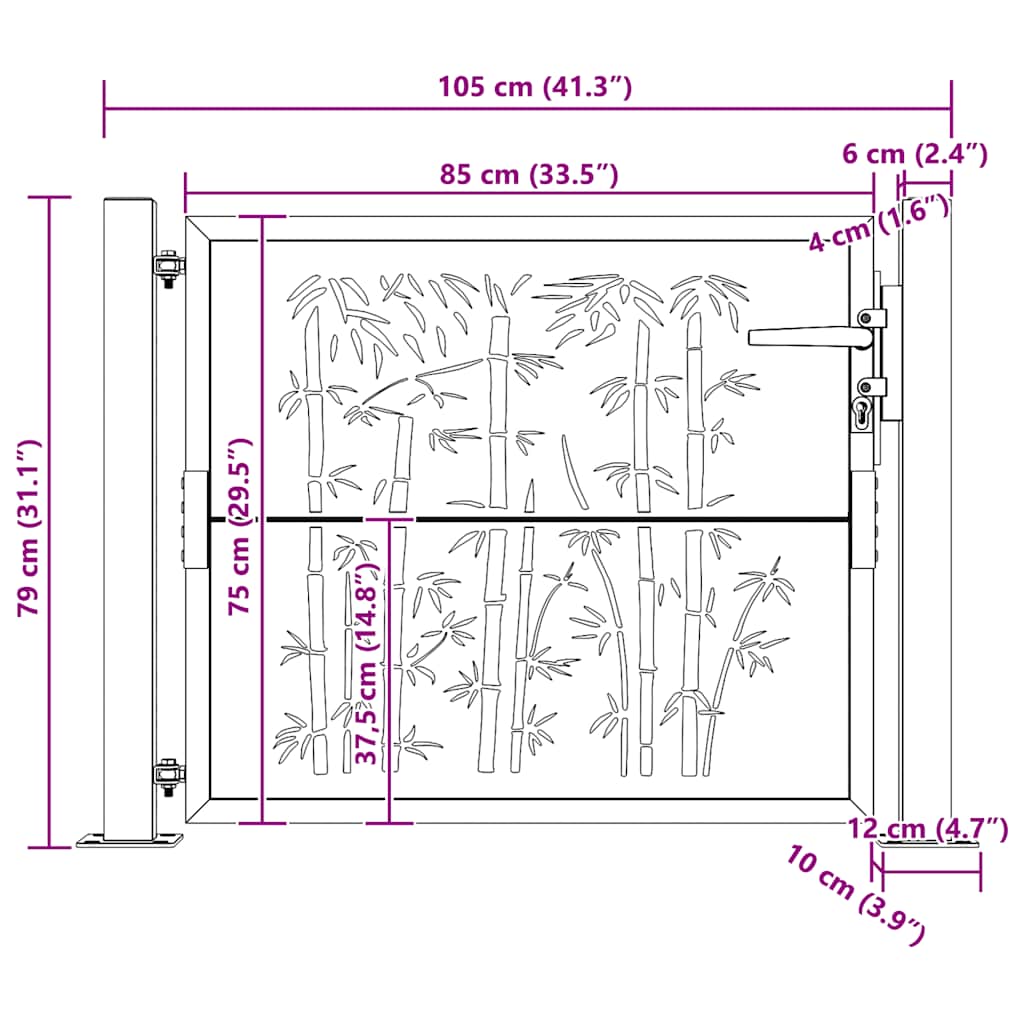Garden Gate 100x75 cm Corten Steel Bamboo Design