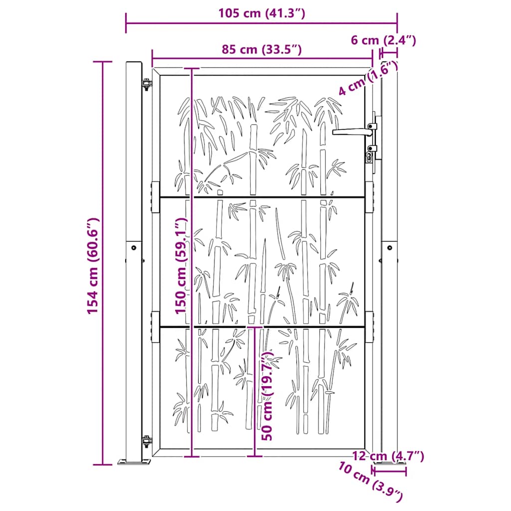 Garden Gate 100x150 cm Corten Steel Bamboo Design