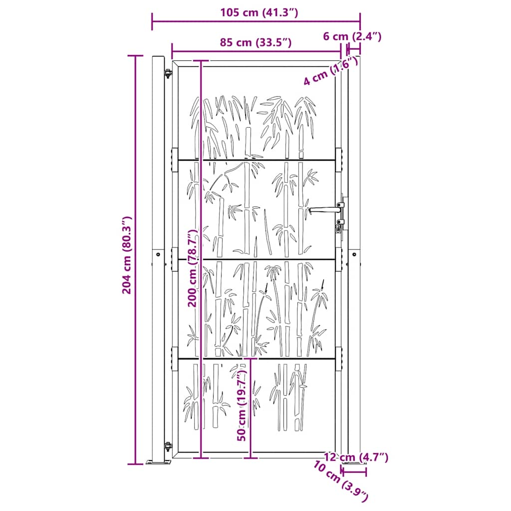 Garden Gate 100x200 cm Corten Steel Bamboo Design