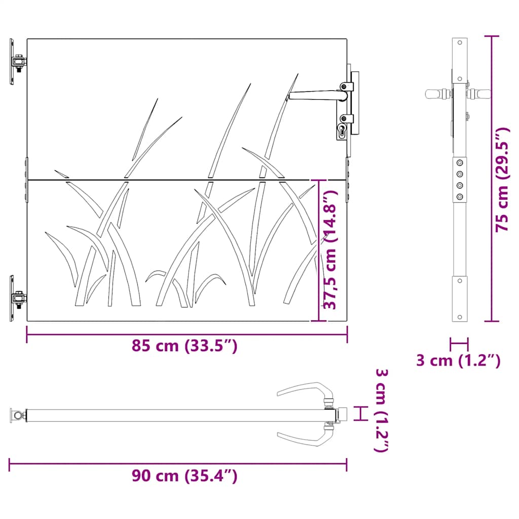 Garden Gate 85x75 cm Corten Steel Grass Design