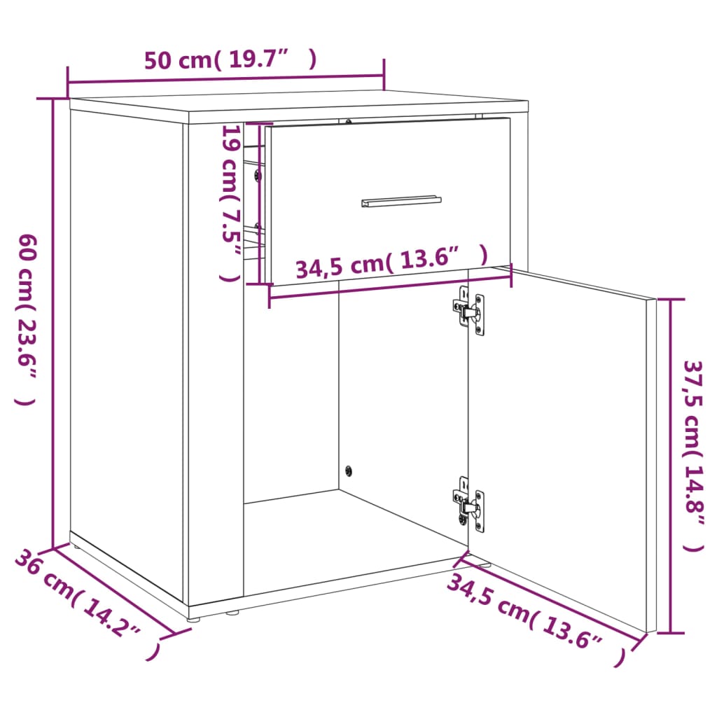 Bedside Cabinet Grey Sonoma 50x36x60 cm Engineered Wood