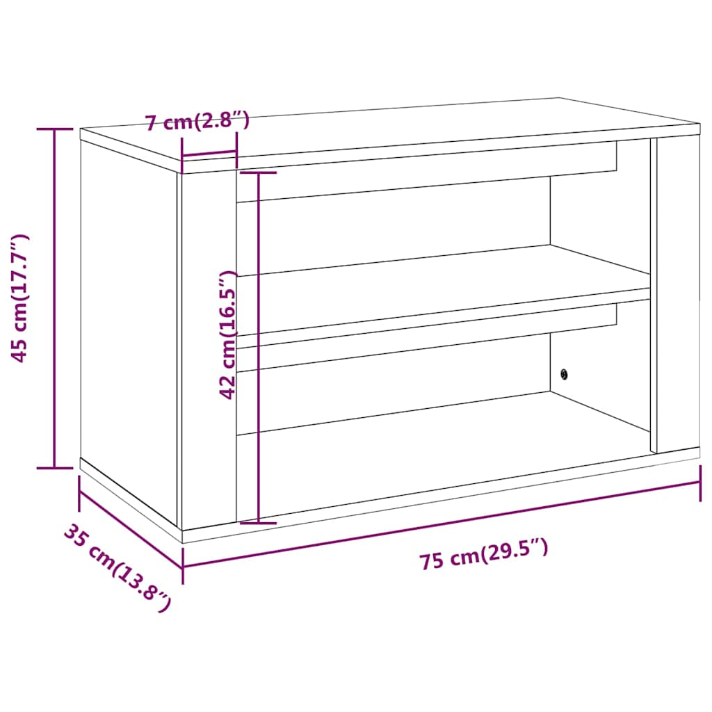 Shoe Rack Smoked Oak 75x35x45 cm Engineered Wood