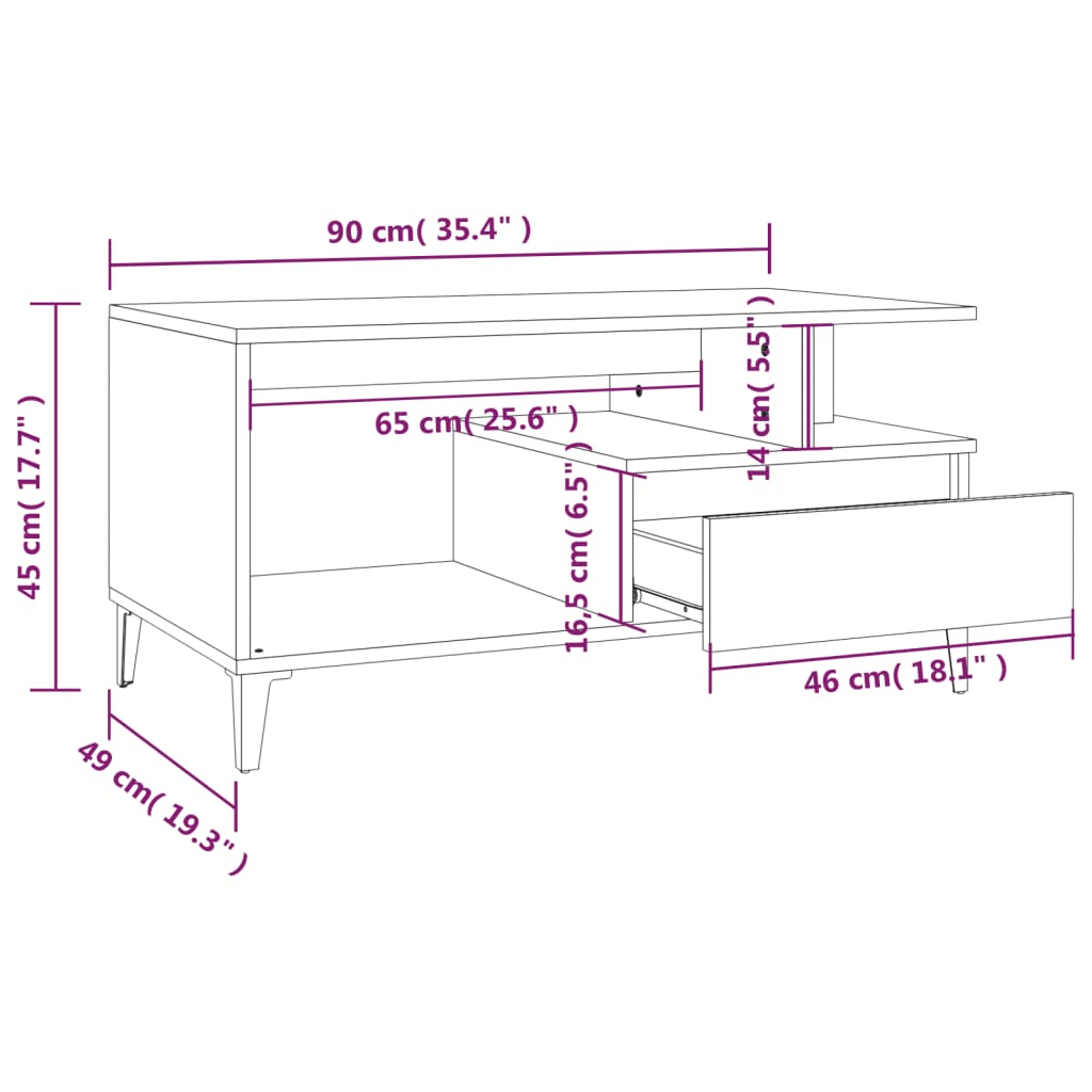 Coffee Table Sonoma Oak 90x49x45 cm Engineered Wood