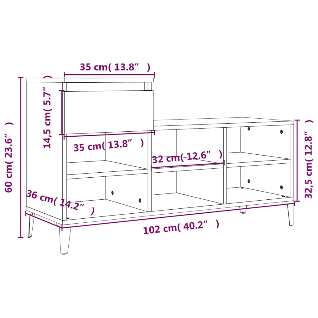 Shoe Cabinet Sonoma Oak 102x36x60 cm Engineered Wood