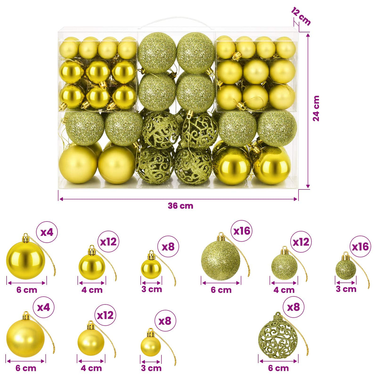 Christmas Baubles 100 pcs Light Green 3 / 4 / 6 cm