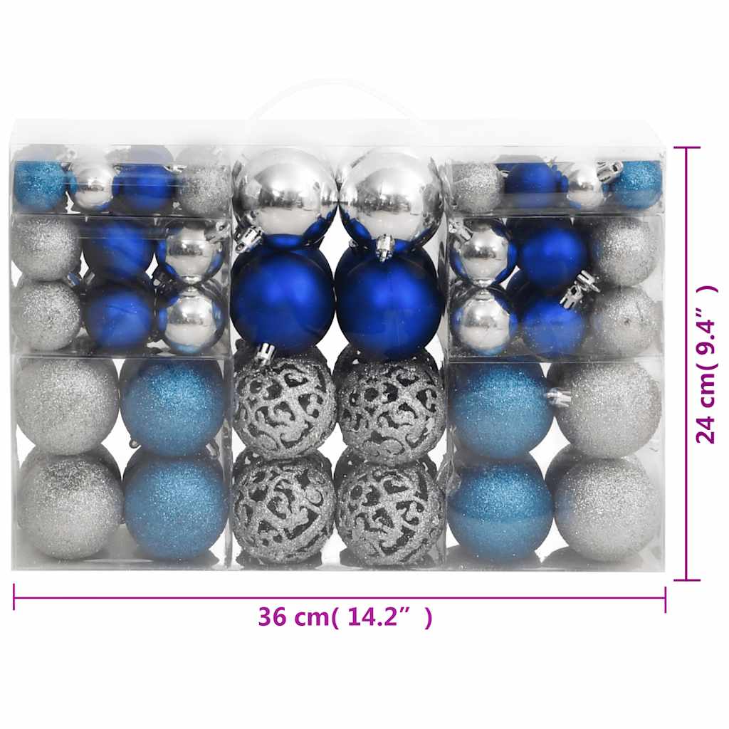 Christmas Baubles 100 pcs Blue and Silver 3 / 4 / 6 cm