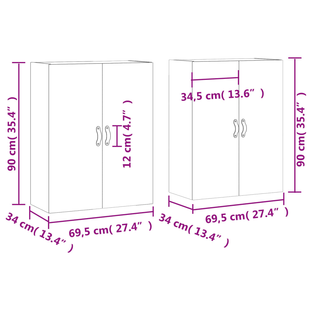 Wall Mounted Cabinets 2 pcs Concrete Grey 69,5x34x90 cm