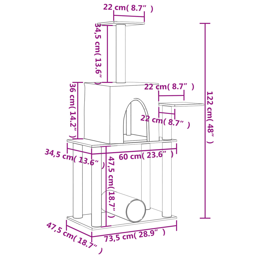Cat Tree with Sisal Scratching Posts Light Grey 122 cm