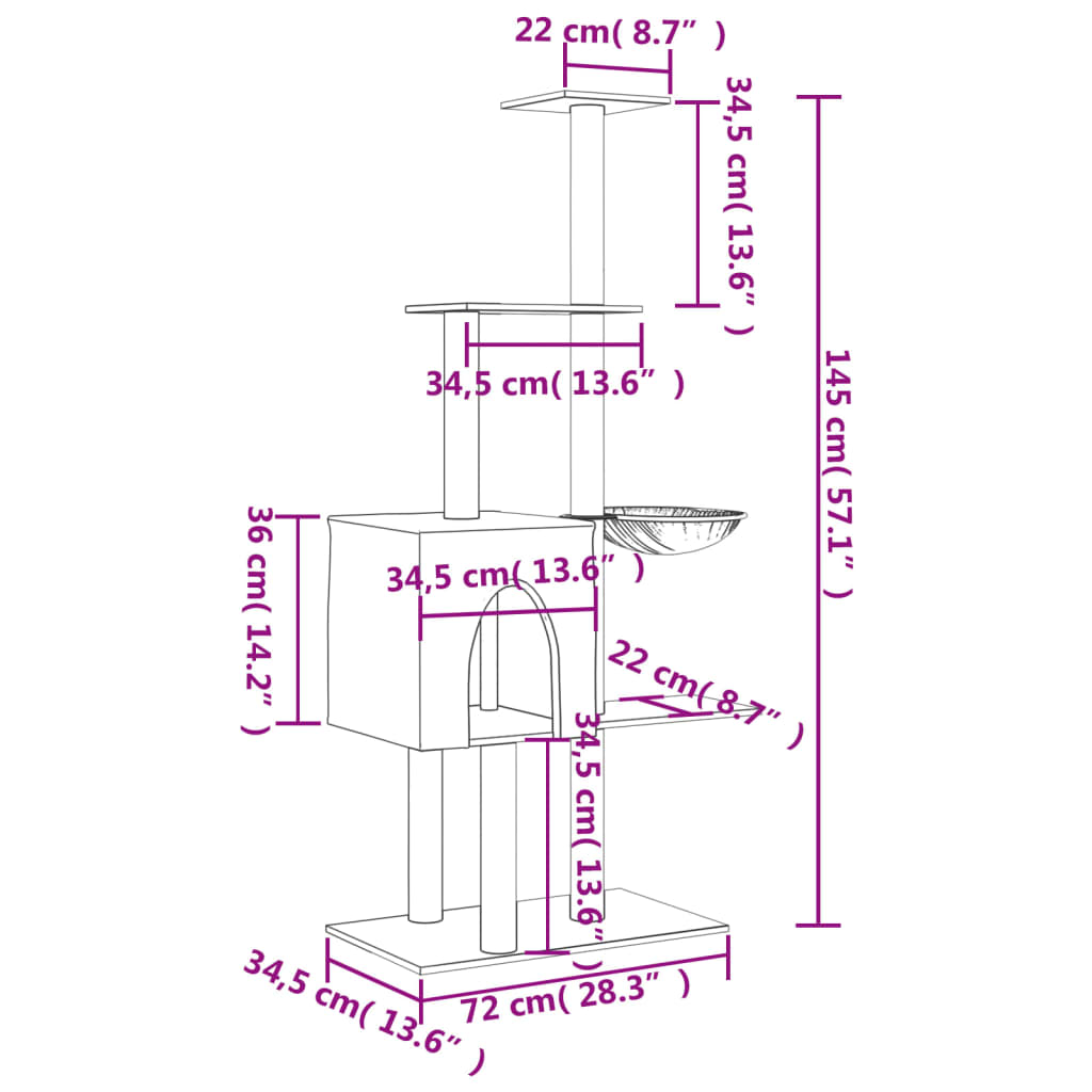 Cat Tree with Sisal Scratching Posts Dark Grey 145 cm
