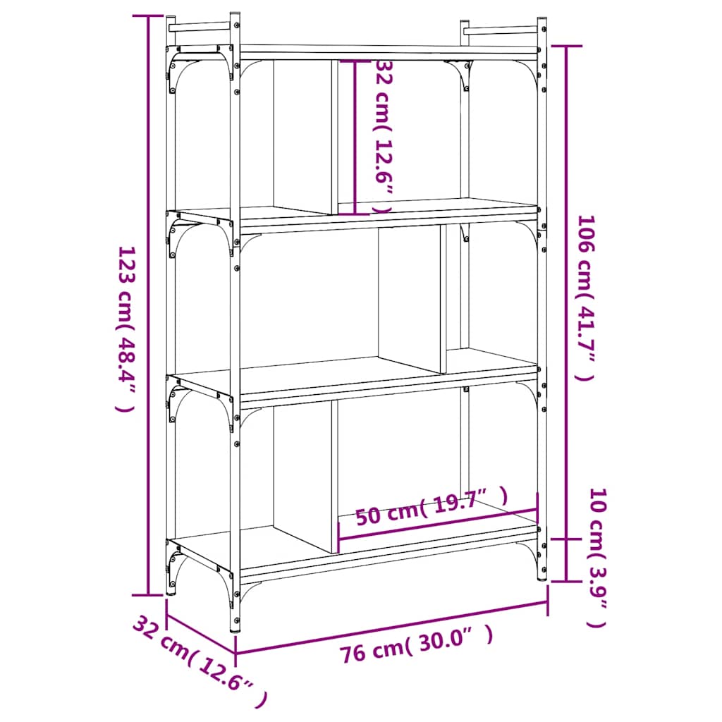 Bookcase 4-Tier Brown Oak 76x32x123 cm Engineered Wood