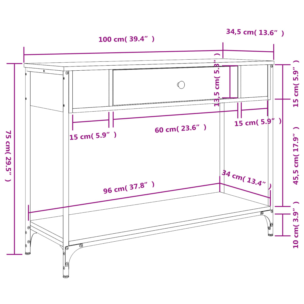Console Table Smoked Oak 100x34,5x75 cm Engineered Wood