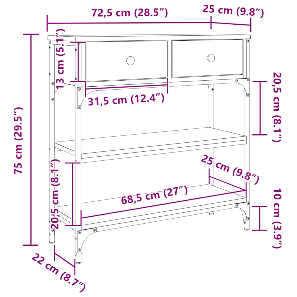 Console Table Sonoma Oak 72,5x25x75 cm Engineered Wood