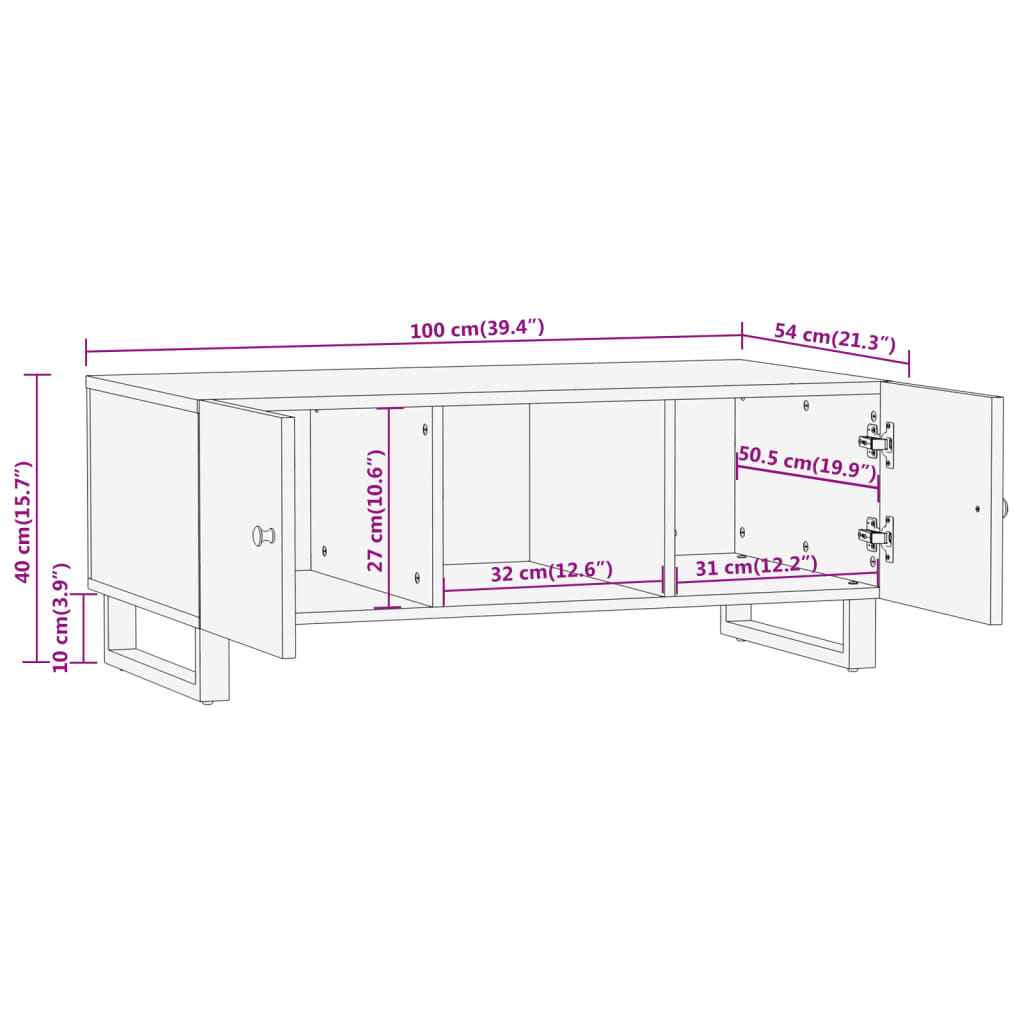 Coffee Table Brown and Black 100x54x40 cm Solid Wood Mango