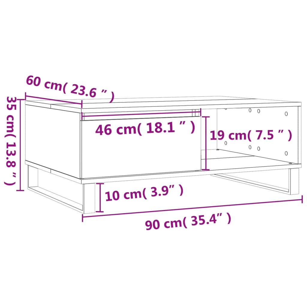 Coffee Table Concrete Grey 90x60x35 cm Engineered Wood
