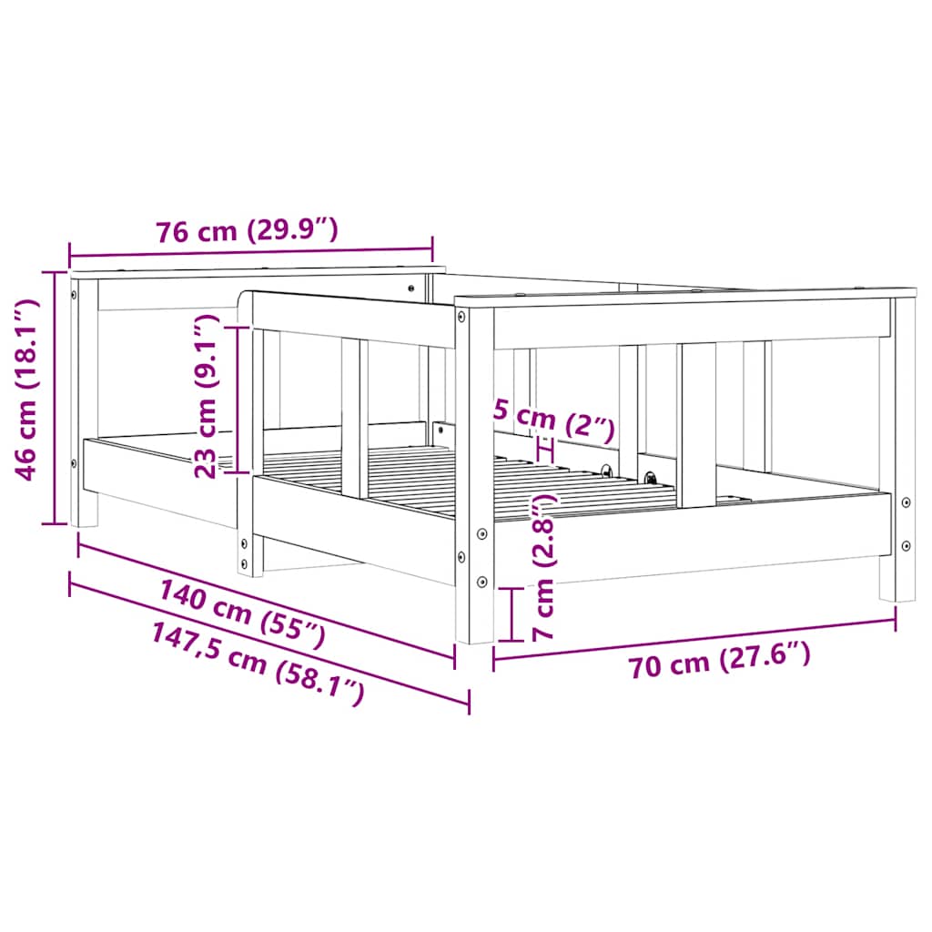 Kids Bed Frame 70x140 cm Solid Wood Pine