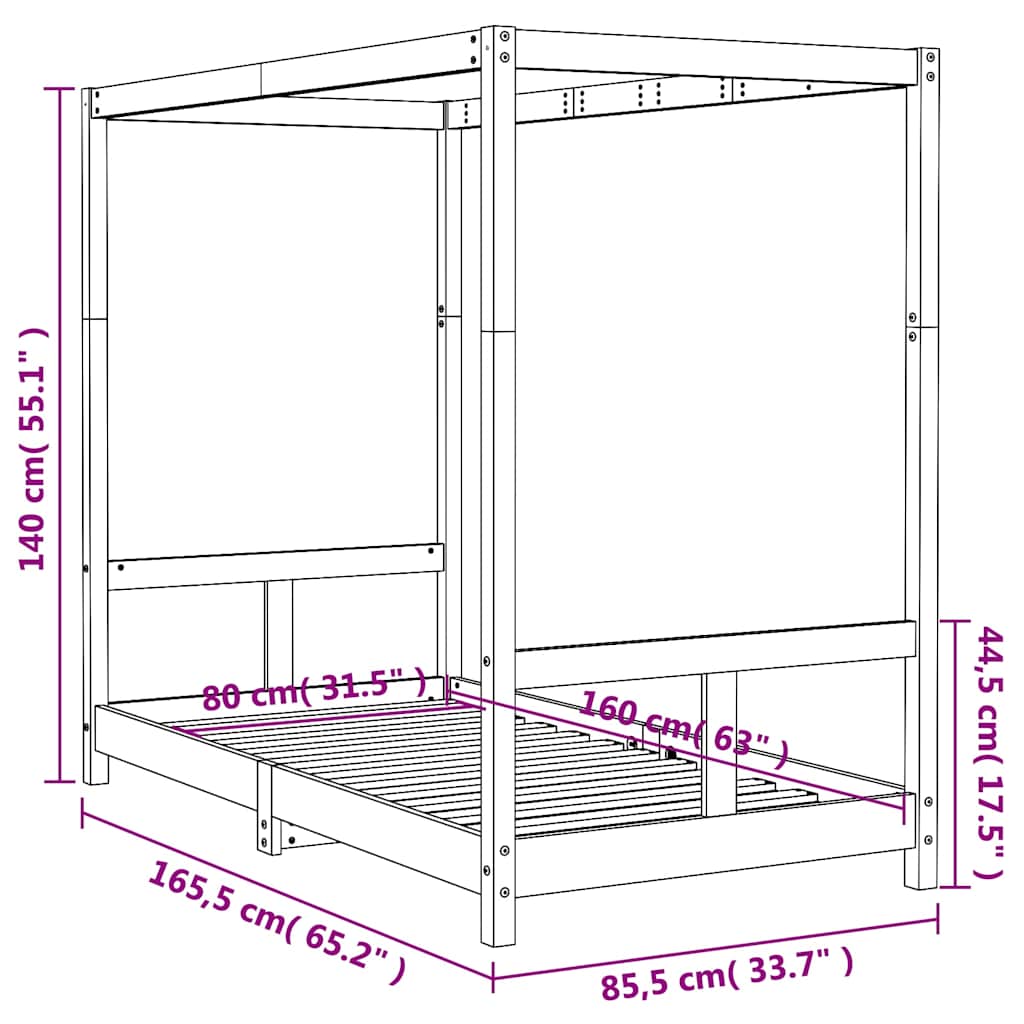 Kids Bed Frame White 80x160 cm Solid Wood Pine